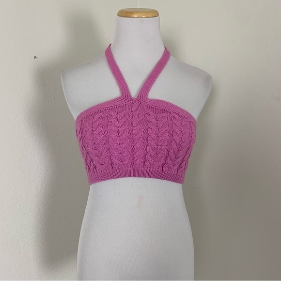 PrettyLittleThing Cable Knit Halterneck Top Size S Hot Pink - Picture 2 of 10